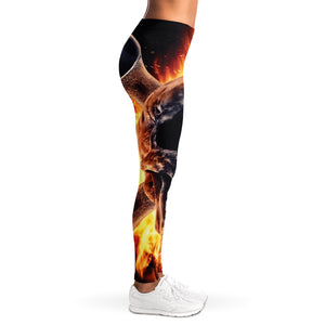 Flaming Skull And Cross Wrench Print Women's Leggings