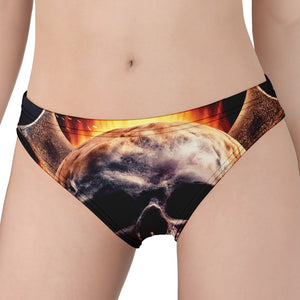 Flaming Skull And Cross Wrench Print Women's Panties