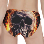 Flaming Skull And Cross Wrench Print Women's Panties