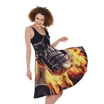 Flaming Skull And Cross Wrench Print Women's Sleeveless Dress