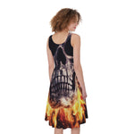 Flaming Skull And Cross Wrench Print Women's Sleeveless Dress