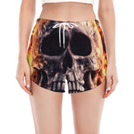Flaming Skull And Cross Wrench Print Women's Split Running Shorts