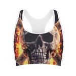 Flaming Skull And Cross Wrench Print Women's Sports Bra