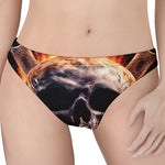 Flaming Skull And Cross Wrench Print Women's Thong