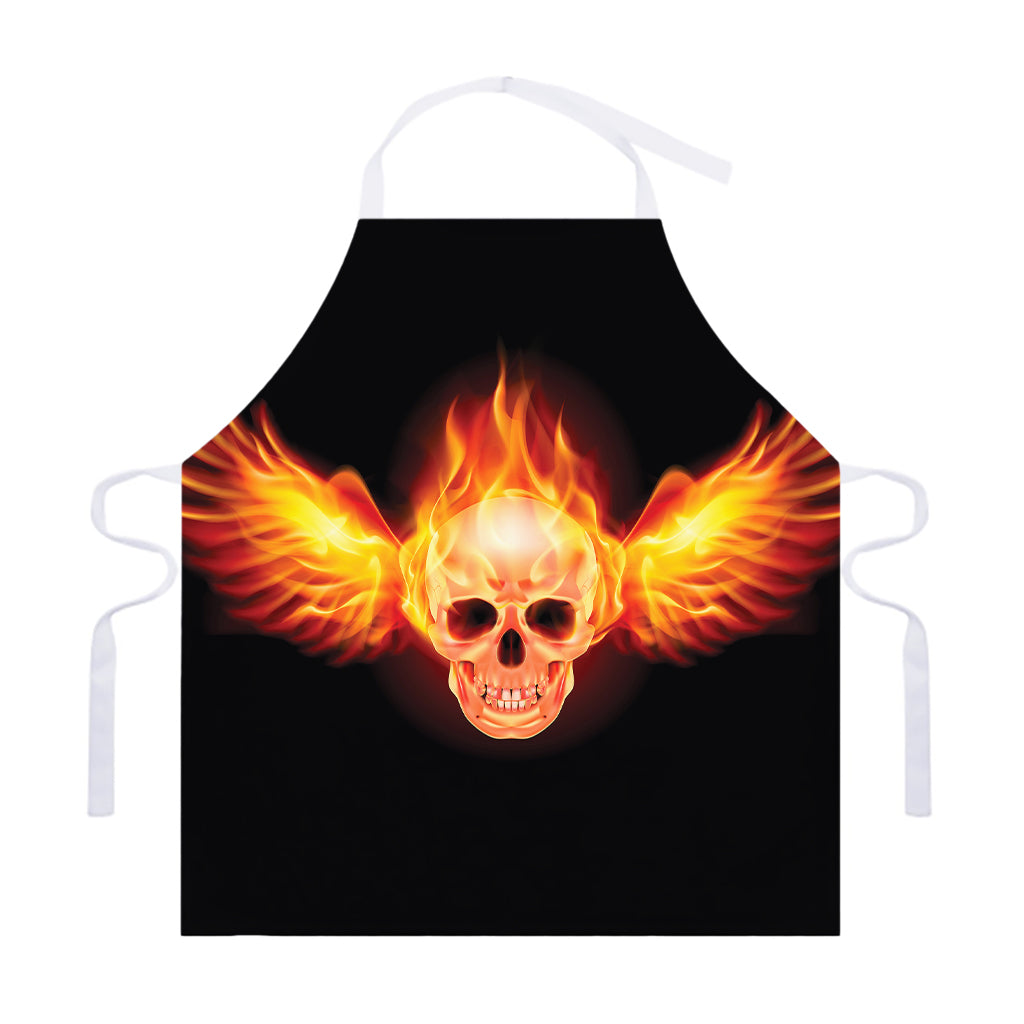Flaming Skull With Fire Wings Print Adjustable Apron