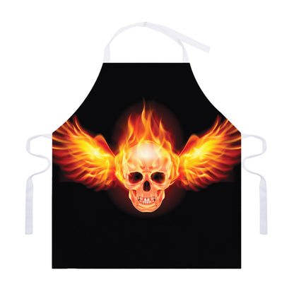 Flaming Skull With Fire Wings Print Adjustable Apron