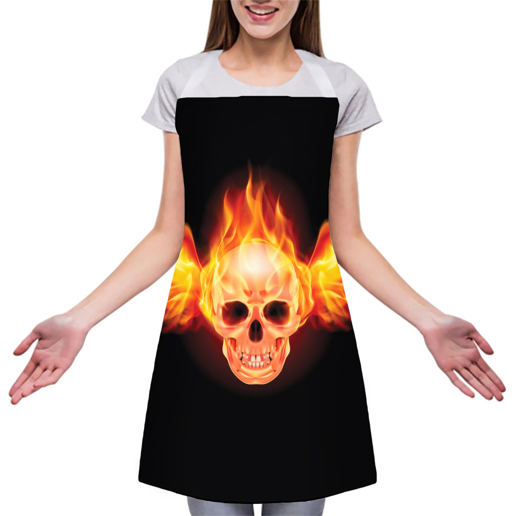 Flaming Skull With Fire Wings Print Adjustable Apron