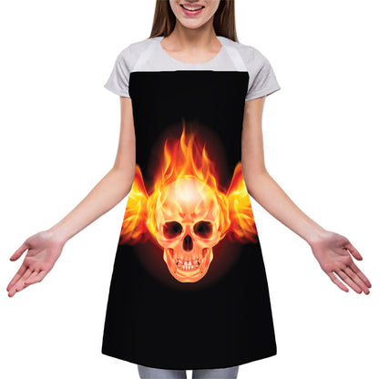 Flaming Skull With Fire Wings Print Adjustable Apron