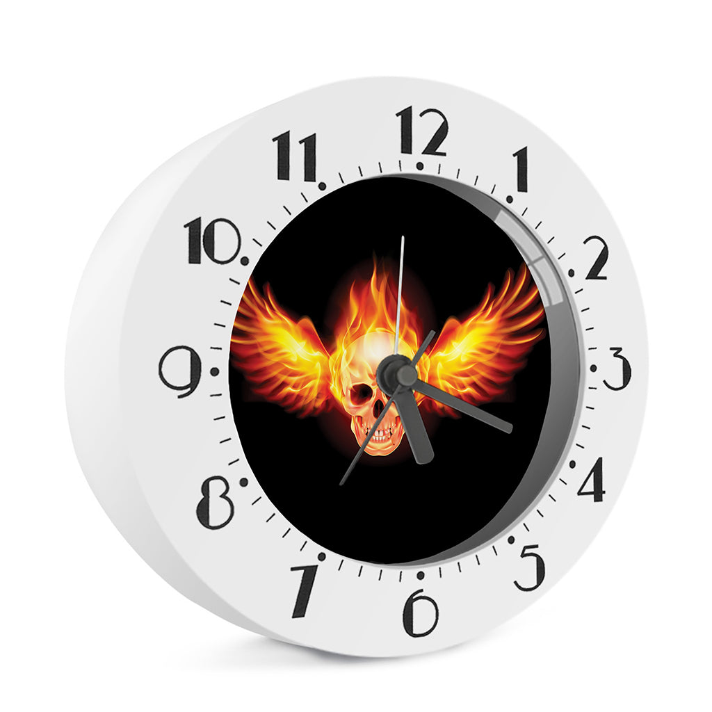 Flaming Skull With Fire Wings Print Alarm Clock