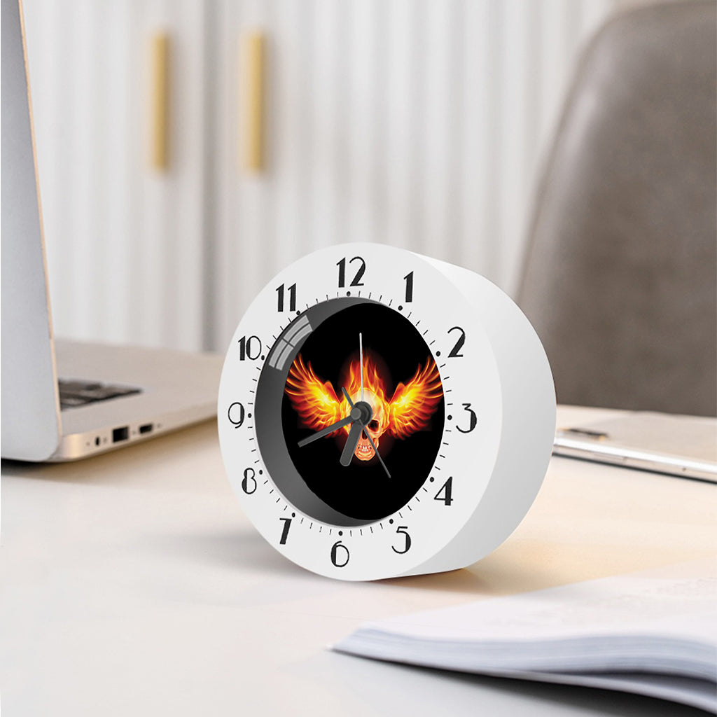 Flaming Skull With Fire Wings Print Alarm Clock