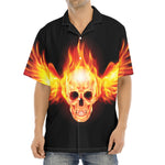 Flaming Skull With Fire Wings Print Aloha Shirt