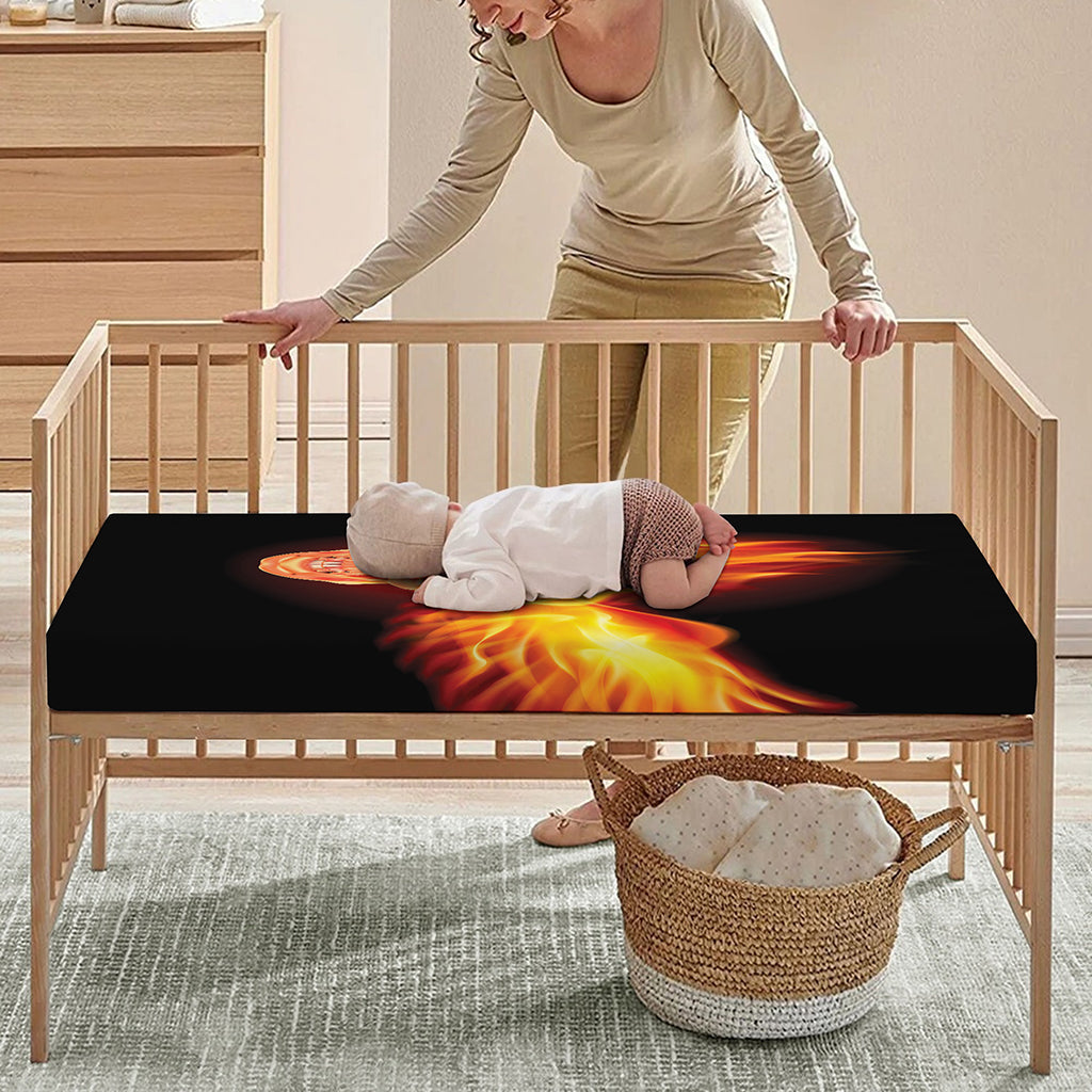 Flaming Skull With Fire Wings Print Baby Crib Sheet