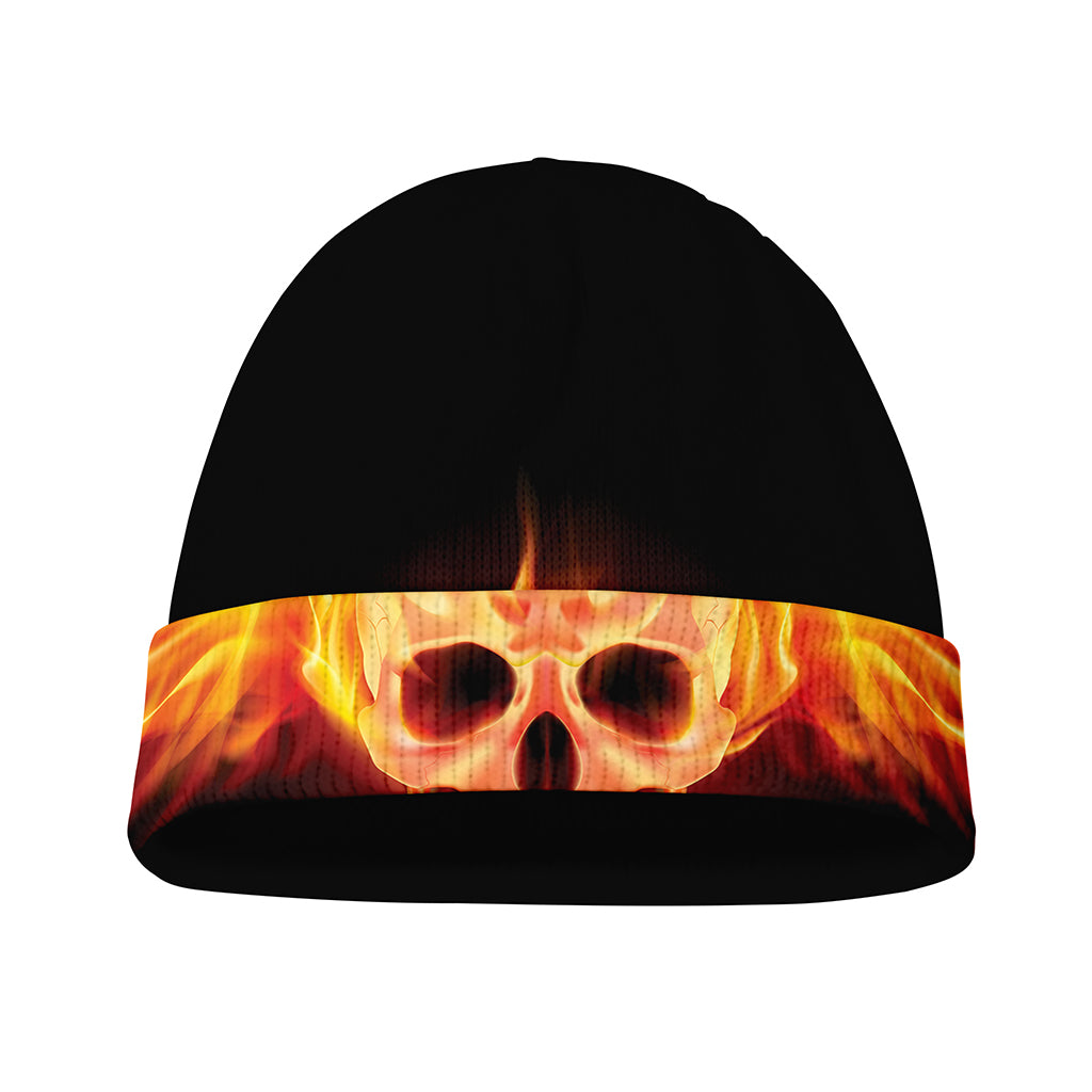 Flaming Skull With Fire Wings Print Beanie