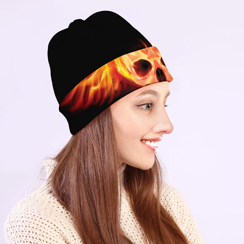 Flaming Skull With Fire Wings Print Beanie