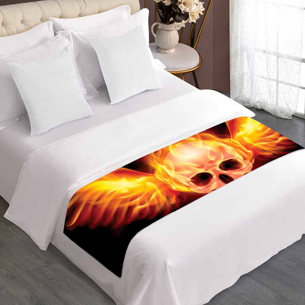 Flaming Skull With Fire Wings Print Bed Runner
