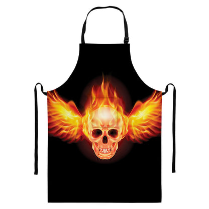 Flaming Skull With Fire Wings Print Bib Apron With Pocket