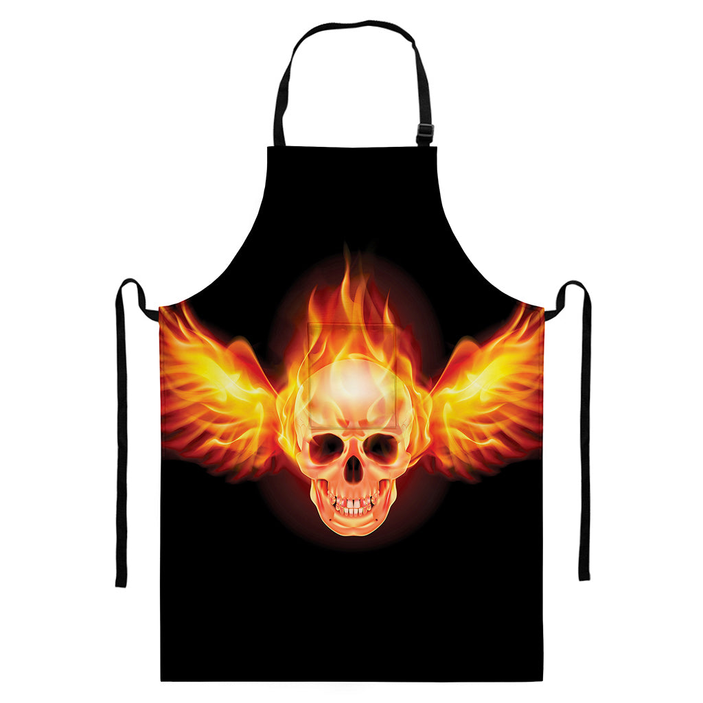 Flaming Skull With Fire Wings Print Bib Apron With Pocket