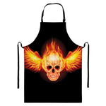 Flaming Skull With Fire Wings Print Bib Apron With Pocket