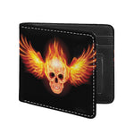 Flaming Skull With Fire Wings Print Bifold Wallet