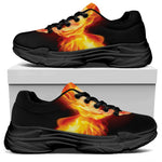 Flaming Skull With Fire Wings Print Black Chunky Shoes