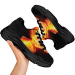 Flaming Skull With Fire Wings Print Black Chunky Shoes