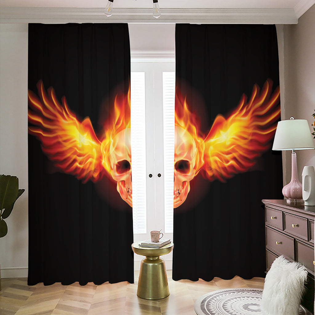 Flaming Skull With Fire Wings Print Blackout Pencil Pleat Curtains