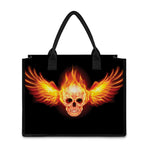 Flaming Skull With Fire Wings Print Canvas Tote Bag