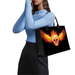Flaming Skull With Fire Wings Print Canvas Tote Bag