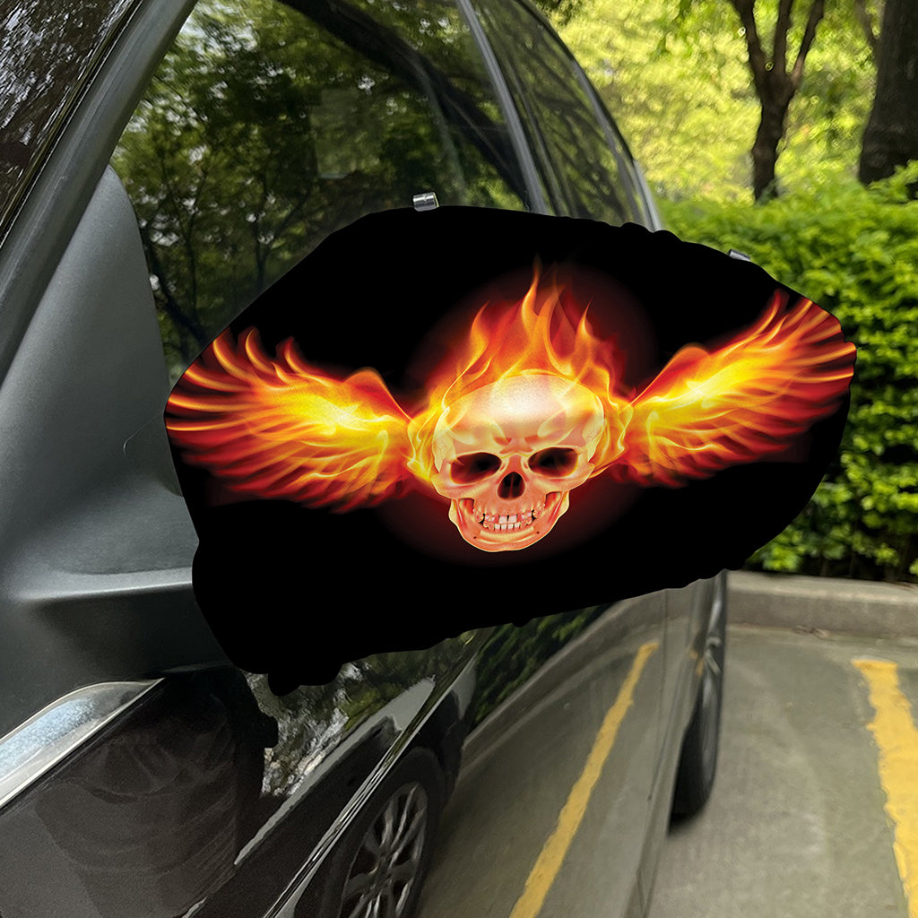 Flaming Skull With Fire Wings Print Car Side Mirror Covers