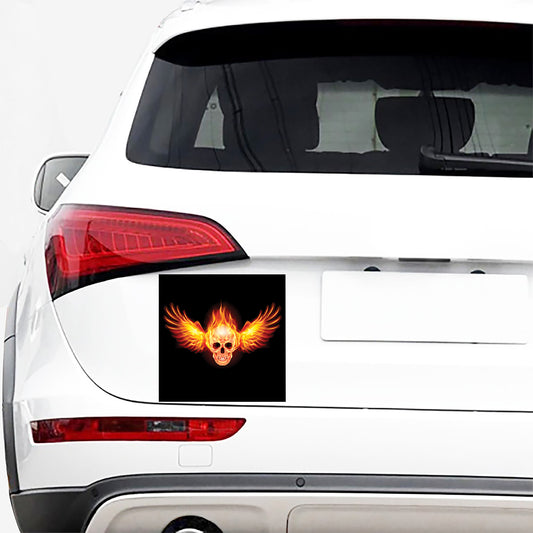Flaming Skull With Fire Wings Print Car Sticker
