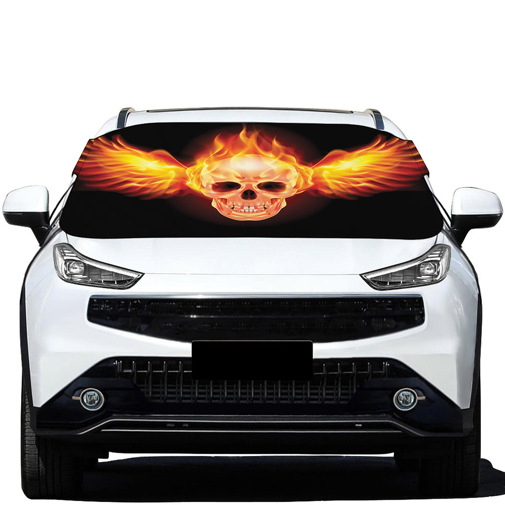 Flaming Skull With Fire Wings Print Car Windshield Snow Cover