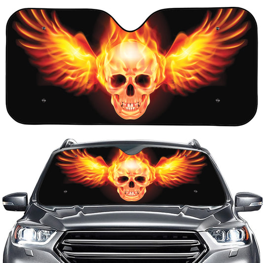 Flaming Skull With Fire Wings Print Car Windshield Sun Shade