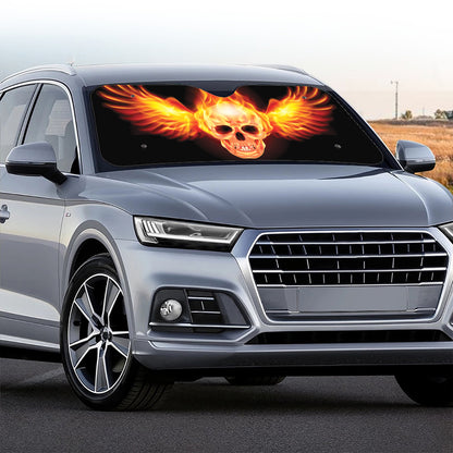 Flaming Skull With Fire Wings Print Car Windshield Sun Shade