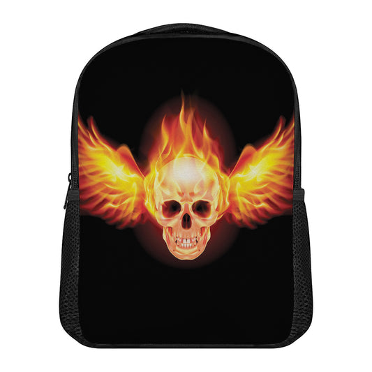 Flaming Skull With Fire Wings Print Casual Backpack