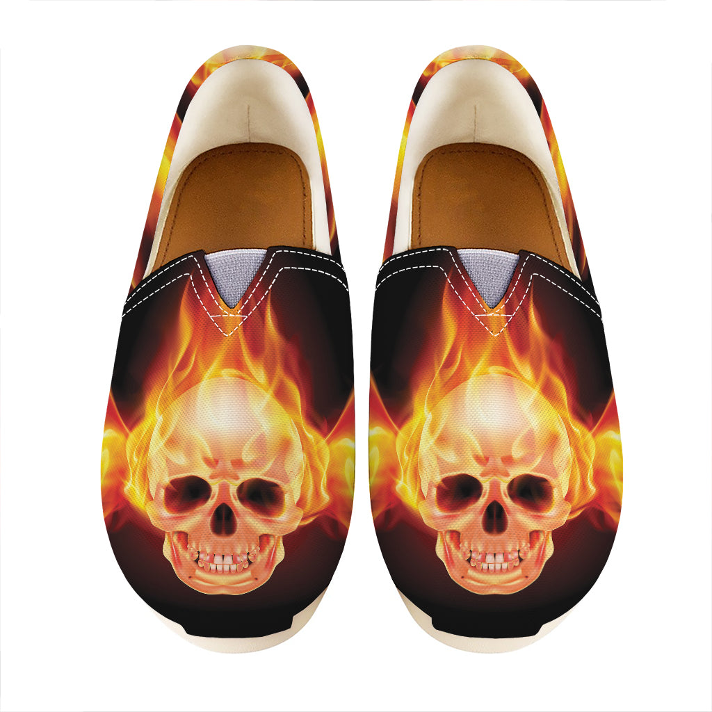 Flaming Skull With Fire Wings Print Casual Shoes