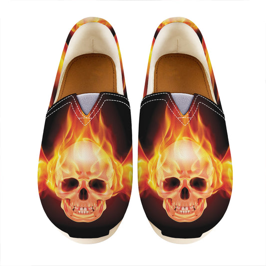 Flaming Skull With Fire Wings Print Casual Shoes