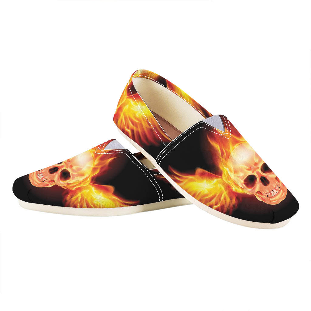 Flaming Skull With Fire Wings Print Casual Shoes