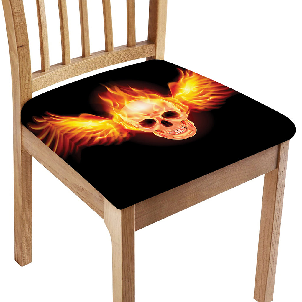 Flaming Skull With Fire Wings Print Chair Cushion Cover