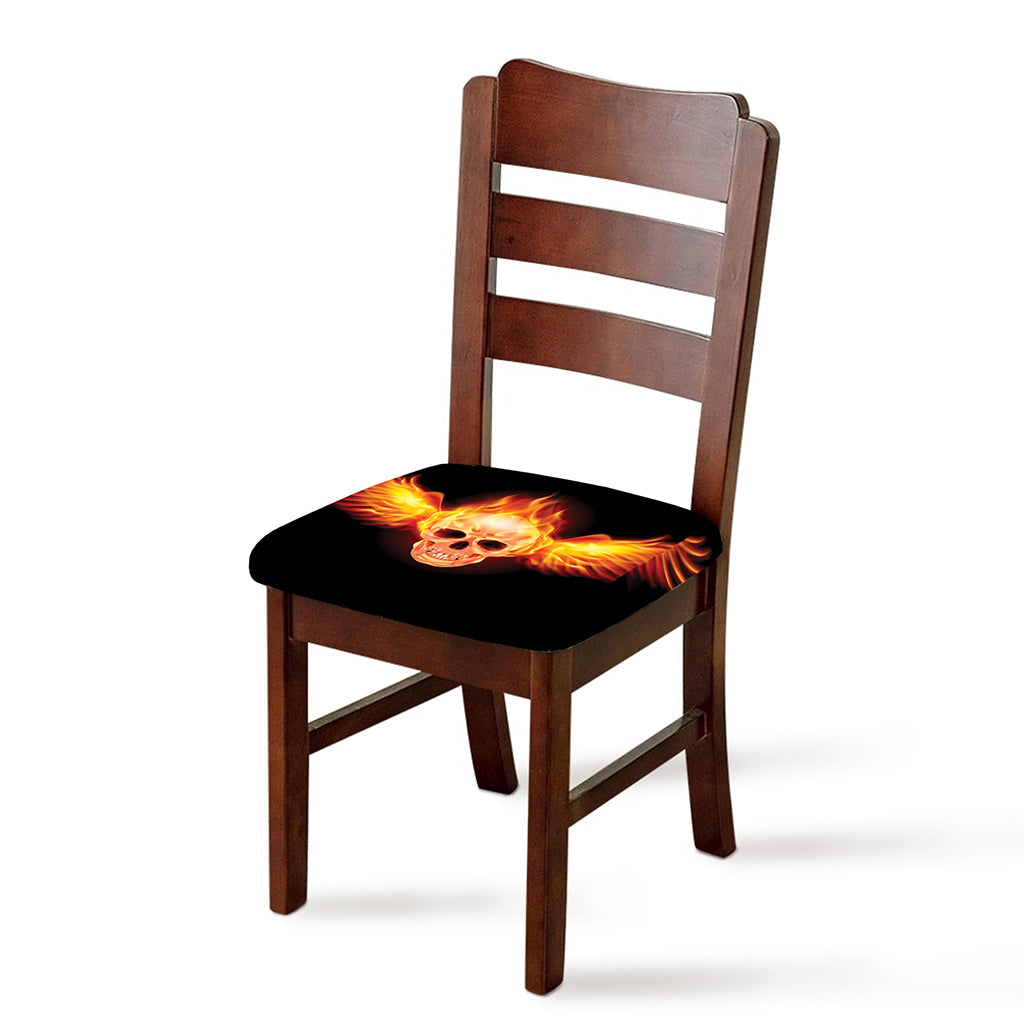 Flaming Skull With Fire Wings Print Chair Cushion Cover