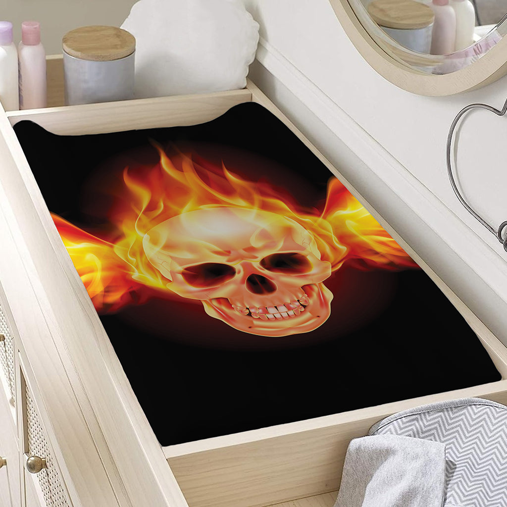 Flaming Skull With Fire Wings Print Changing Pad Cover