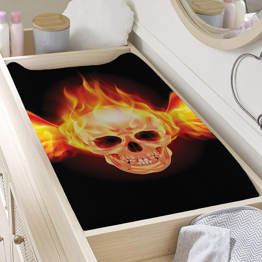 Flaming Skull With Fire Wings Print Changing Pad Cover