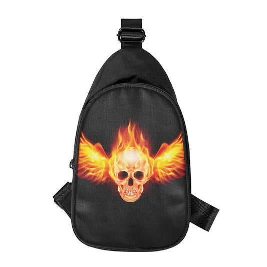 Flaming Skull With Fire Wings Print Chest Bag
