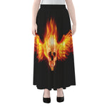 Flaming Skull With Fire Wings Print Chiffon Maxi Skirt