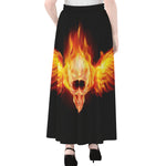 Flaming Skull With Fire Wings Print Chiffon Maxi Skirt