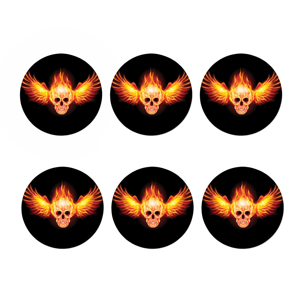 Flaming Skull With Fire Wings Print Coaster Set