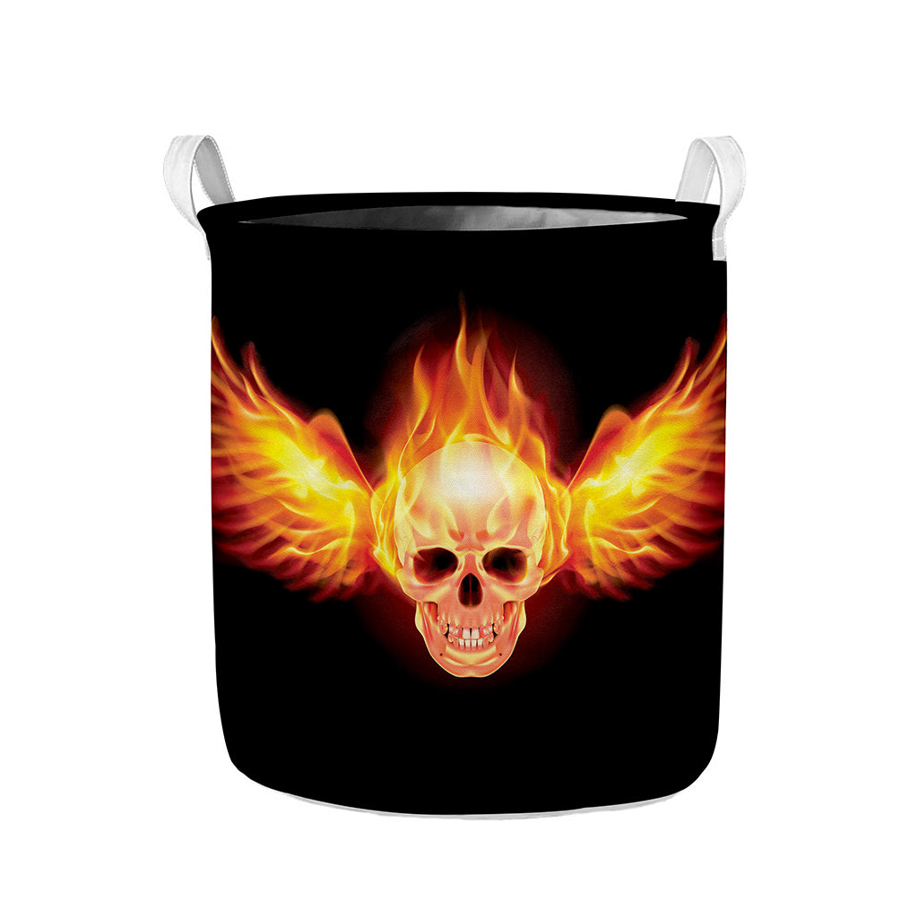 Flaming Skull With Fire Wings Print Collapsible Laundry Basket