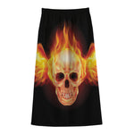 Flaming Skull With Fire Wings Print Cotton Front Slit Maxi Skirt
