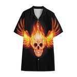 Flaming Skull With Fire Wings Print Cotton Hawaiian Shirt
