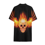 Flaming Skull With Fire Wings Print Cotton Hawaiian Shirt