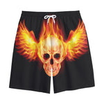 Flaming Skull With Fire Wings Print Cotton Shorts